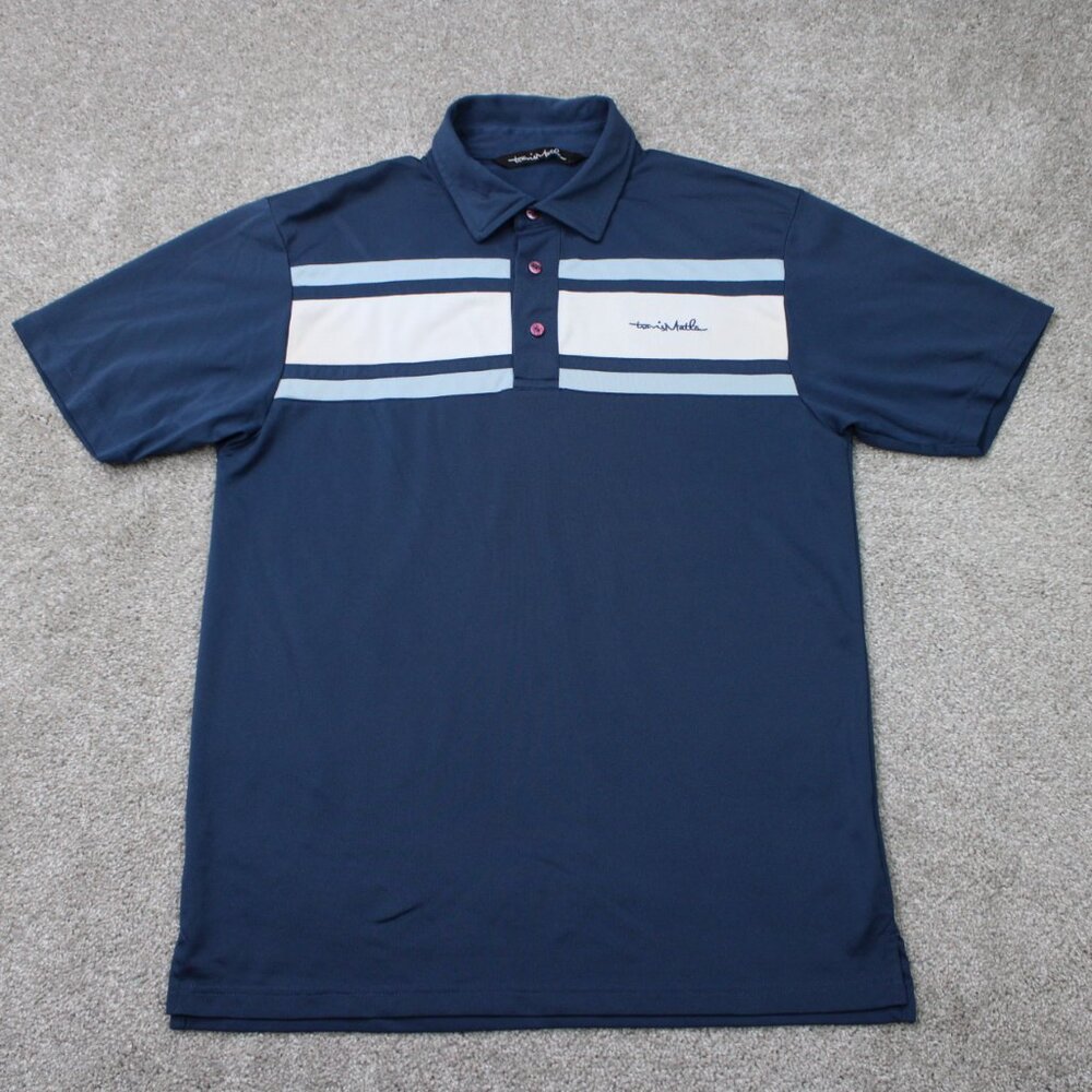 Travis‎ Mathew Polo Shirt Mens Medium Blue Pique Polyester Stretch S/S Pullover